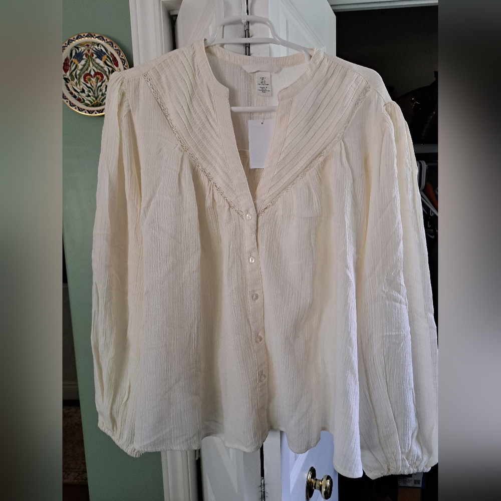 H&M Cream Button-Up Blouse.  Great With Jeans